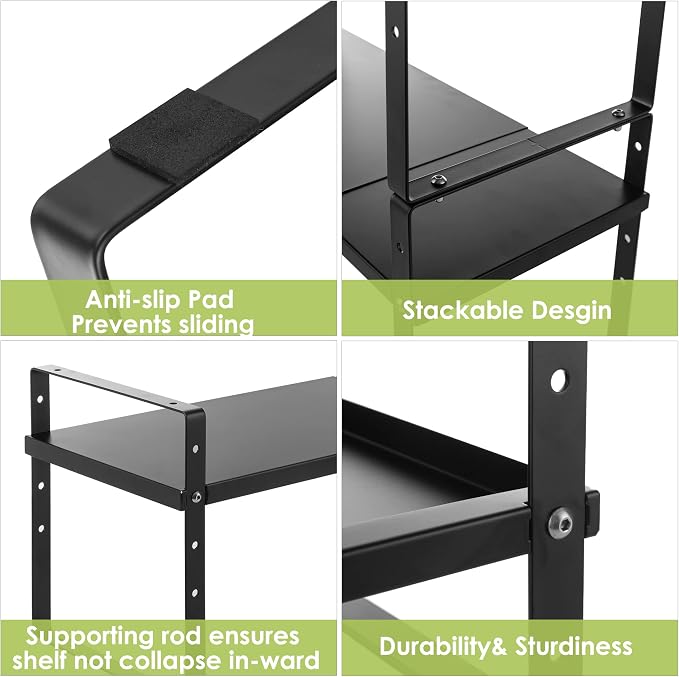 Across-Star Expandable Cabinet Shelf Organizer Rack, Stackable Kitchen Countertop Organizer Storage Shelves, Adjustable Height Pantry Counter Shelf Riser Spice Rack (Black, 2 Pack) - Image 6