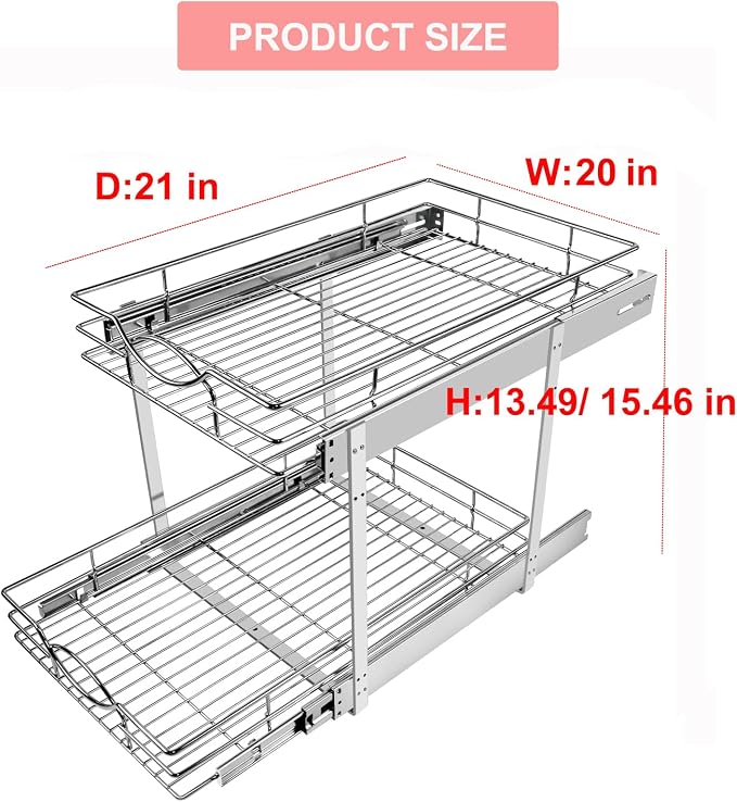 Sikarou Pull Out Cabinet Organizer 20"W 21"D 2-Tier Slide Out Storage Shelf - Image 2