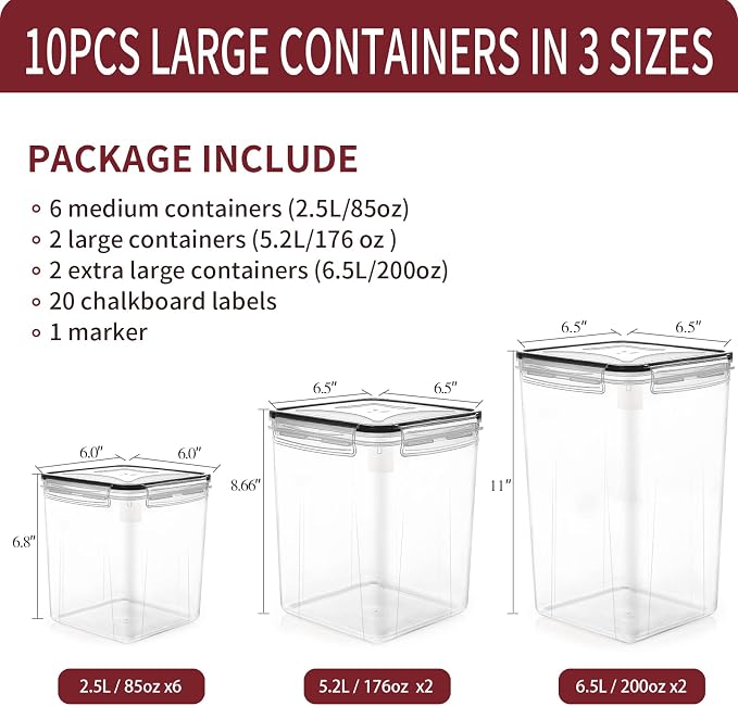 PRAKI 16PCS Airtight Food Storage Containers and 10PCS Large Flour and Sugar Containers - Image 2