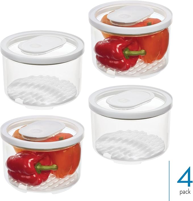 iDesign Round Fridge Produce Bin with Removable Drainage Tray and Lid - Set of 4 - Clear - Image 2