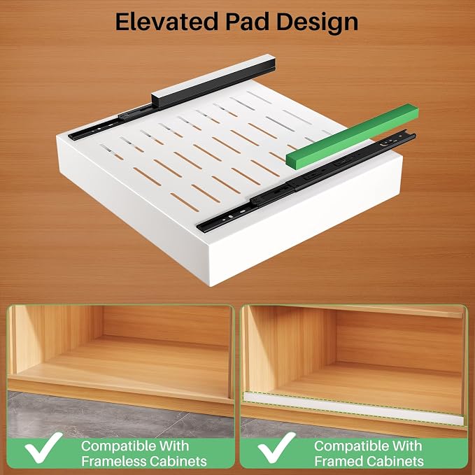 Pull out Cabinet Organizer, 21"Deep, Heavy Duty Full-Extension Slide out Drawers for Kitchen Cabinets with Nano Adhesive, Roll Out Shelf Sliding Cabinet for Pots, Bathroom, Pantry, Under Sink, White - Image 3