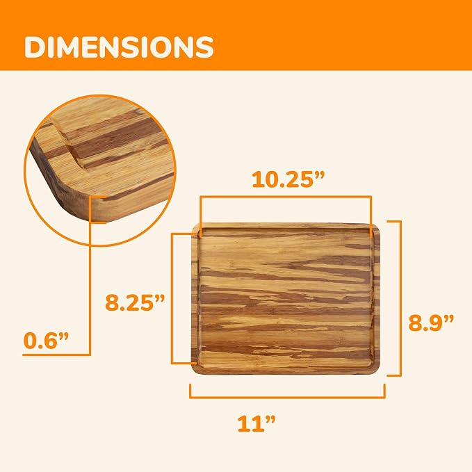 BambooMN Rectangular Bamboo Serving Tray - Tiger Stripe - 11 x 8.9 x 0.6 - Image 3