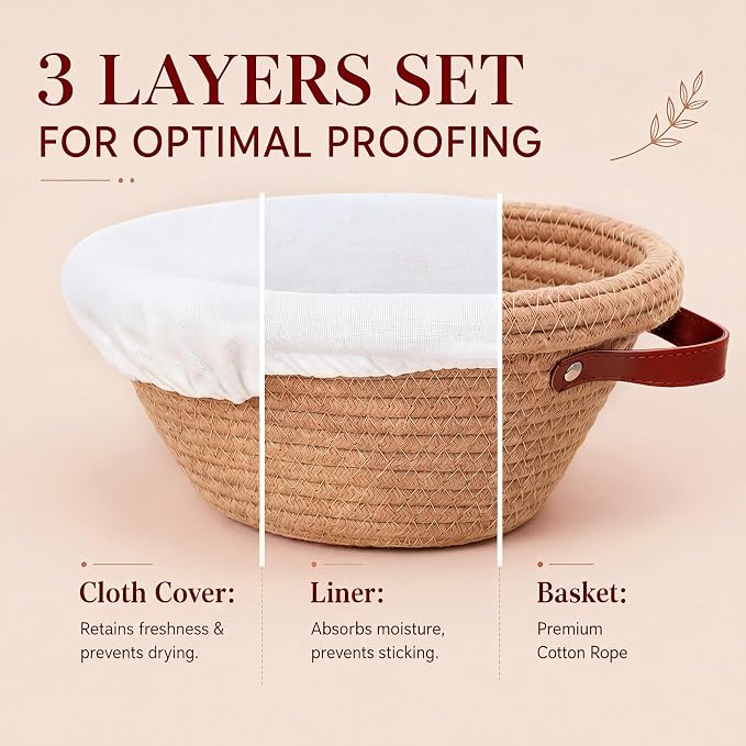 Hushee 8 Pack Cotton Rope Banneton Bread Proofing Basket Set, Sourdough Proofing Baskets with Breathable Liners Covers for Artisan Bread Baking, Home Dough Fermentation Basket Supplies, 9 Inch - Image 3