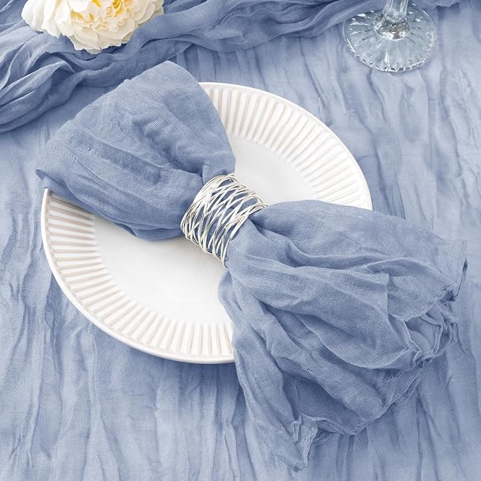 DeZerlor Dusty Blue Washable Cheesecloth Napkins Set of 20 for Wedding | Reusable Summer Cloth Napkins Bulk, for Bridal Baby Shower Dinner Cocktail Birthday Party, 21x21 Inches by DeZerlor