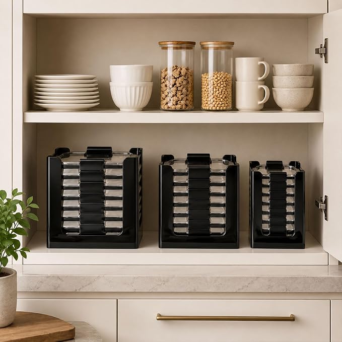 3PCS Food Container Lid Organizer Fit for Rubbermaid Brilliance Nap-on Lids | Black Acrylic Stackable Lid Holder Rack, Holds 24 Lids, Fits 0.5, 1.3, 3.2 & 4.7 Cup Lids, Stackable Kitchen Storage - Image 7