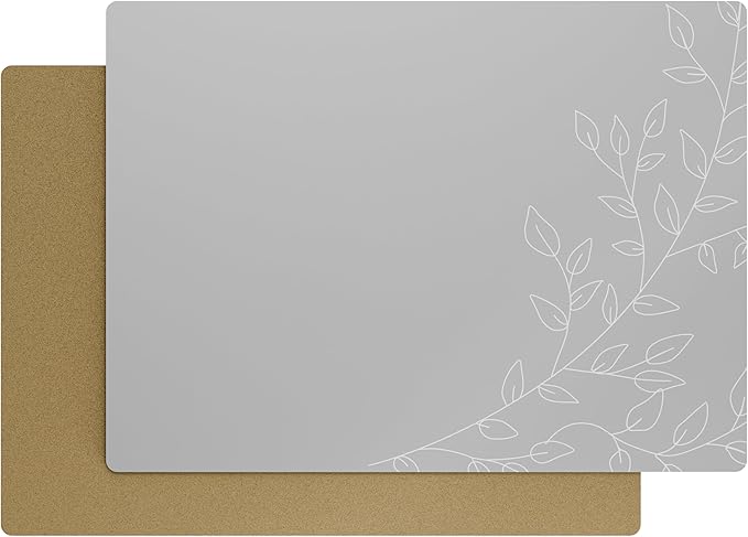 Royalty Art Boho Placemats, Set of 4, Silver Grey, Cork Backed | Wipeable heat resistant surface, kitchen and dining table protection, floral farmhouse pattern by RoyaltyArt