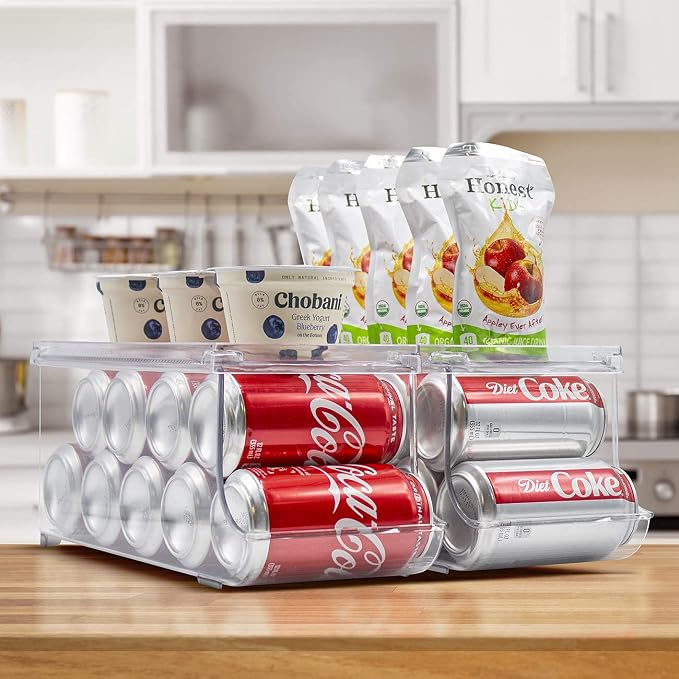 Sorbus Soda Can Organizer for Refrigerator - Stackable Holder Dispenser With Lid for Fridge, Pantry, Freezer - Holds 9 Cans Each, BPA-Free, Clear Design, Drink Organizer (2-Pack) - Image 7