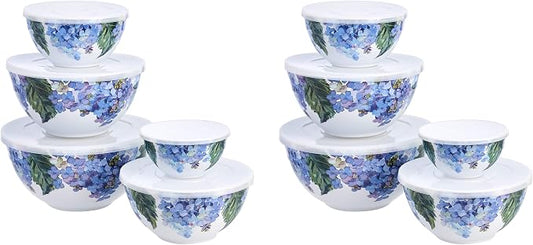 Amazon Basics Mixing Bowls with Lids, Nesting Melamine Serving Bowls, Non-Slip Base, BPA Free, Dishwasher Safe, 5 Sizes, Hydrangea Floral, Set of 10 (Pack of 2) by AmazonBasics
