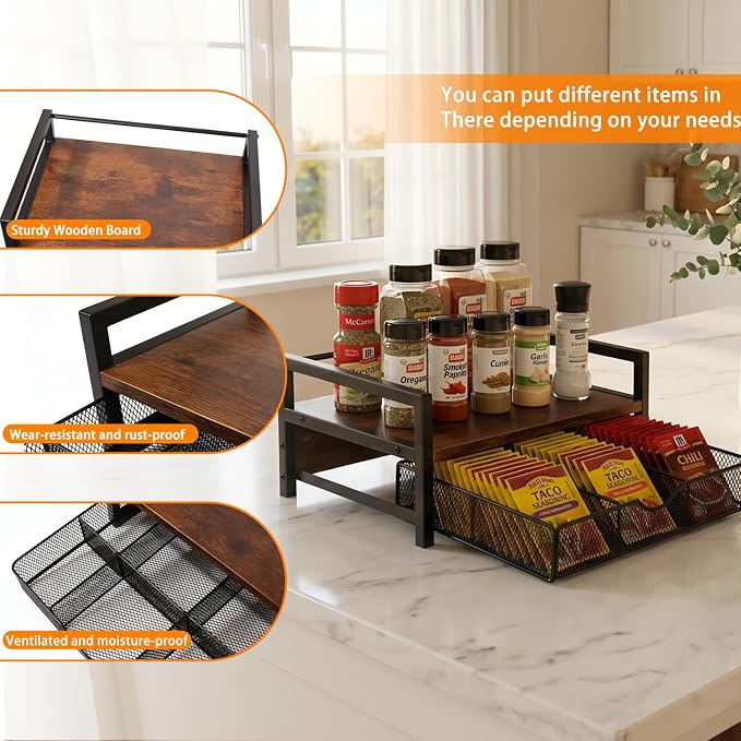 Tea Bag Organizer with 6 Compartments, Extra Large Countertop Tea Holder | Wooden Tea Holder, 6 Compartment Tea Drawer Caddy, Countertop Coffee & Tea Station Organizer for Kitchen & Office - Image 5