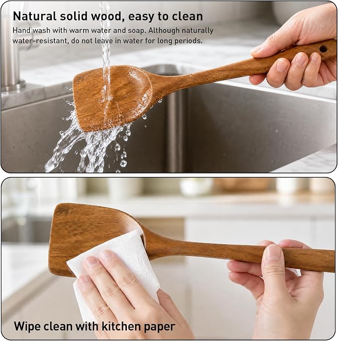 Wooden Spoons for Cooking, 3-Piece Acacia Wood Kitchen Utensil Set, Nonstick Safe Wooden Spoons, Smooth Heat-Friendly Cooking Utensils for Everyday Meals(A03) - Image 6