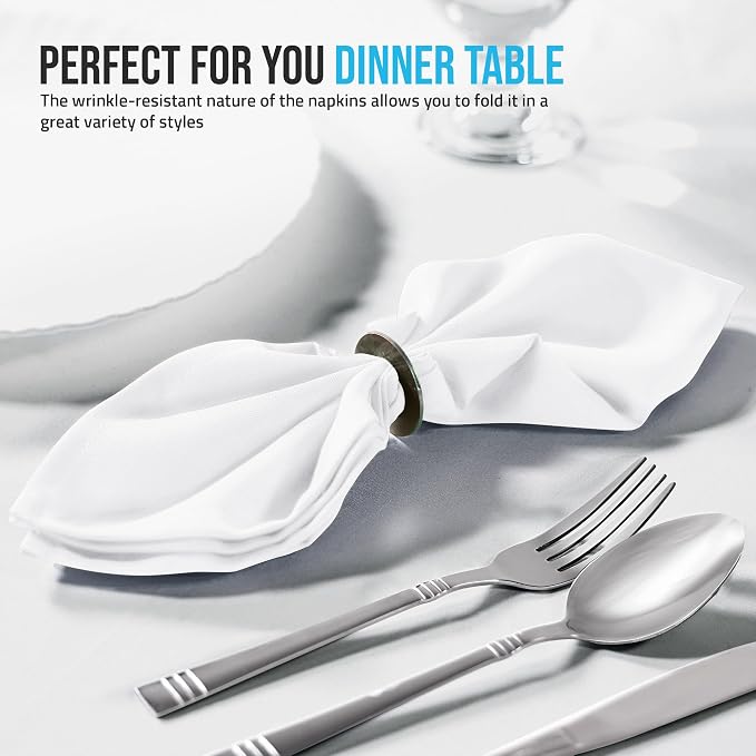 Utopia Home [12 Pack, White] Cloth Napkins 17x17 Inches, 100% Polyester | Hemmed Edges, Washable and Reusable Ideal for Parties, Weddings and Dinners - Image 4