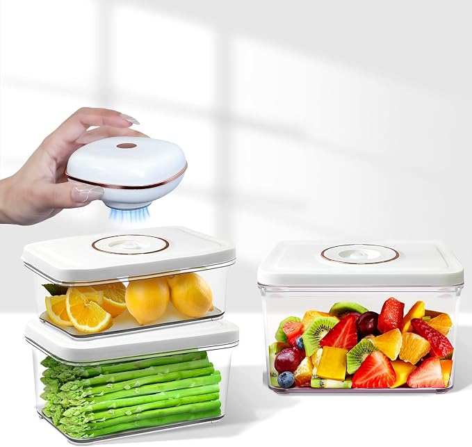Vixino Vacuum Sealer for Food, Compact Handheld Vacuum Sealer Machine with 3 Containers, Seals Liquids & All Foods, Portable for Sous Vide, Travel,Camping, Kitchen, Gifts by VIXINO