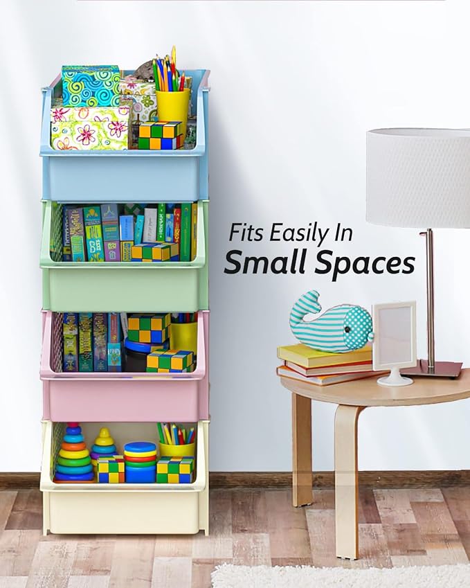 Skywin Stackable Storage Bins Open Front for Pantry Storage, 4 Pack - Multi | Sturdy Plastic, Easy Stacking, Open Front Access, Ventilated Sides, Vertical & Space Saving Pantry Organizers and Storage Bin - Image 5