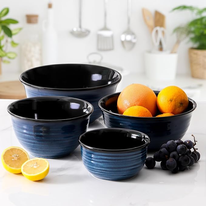 HASENSE Mixing Bowls for Cooking, Baking, Ceramic Serving Dishes Set of 4 for Salad, Fruits, Popcorn, Versatile Nesting Bowls for Housewarming Gift, 2.1/1.5/1.0/0.5 Qt, Dishwasher & Microwave Safe - Image 2