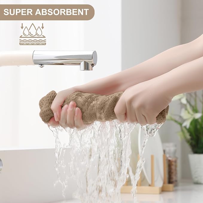 Homaxy 8 Pack 100% Cotton Kitchen Towels and Dishcloths Set, Tan | 12 x 12 Inches and 13 x 28 Inches Kitchen Towels Set, Ultra Soft Absorbent Dish Cloths for Washing Dishes - Image 3