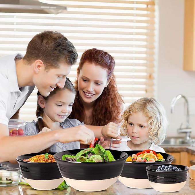 HASENSE Nesting Ceramic Mixing Bowls Set of 4, 2.5/1.5/1.0/0.5 Qt Black & Beige Stoneware Bowls, Farmhouse Bowls for Cooking, Baking, Fruit & Holiday Serving, Dishwasher & Microwave Safe - Image 3