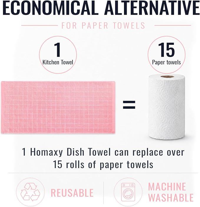 Kitinjoy 100% Cotton Terry Kitchen Towels, 13”x 28”, 12-Pack, Pink | Checkered Designed, Ultra Soft Absorbent Quick Drying Dish Towels - Image 8