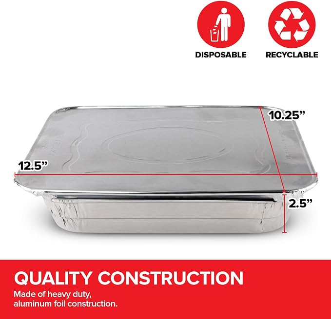 Stock Your Home 9x13 Disposable Aluminum Pans with Lids, 30 Pack | Heavy Duty, Food Catering Containers for Baking, Cooking, Heating, Storage - Image 3