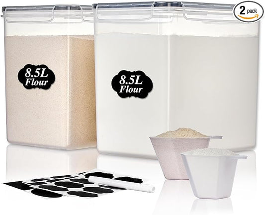 Vtopmart 8.5L Extra Large Flour Sugar Storage Containers, 2 PCS, Black | Each for 10 lbs Flour, Airtight Seal, BPA Free, Food Grade Material, Dishwasher Safe (Not Lids) by Vtopmart