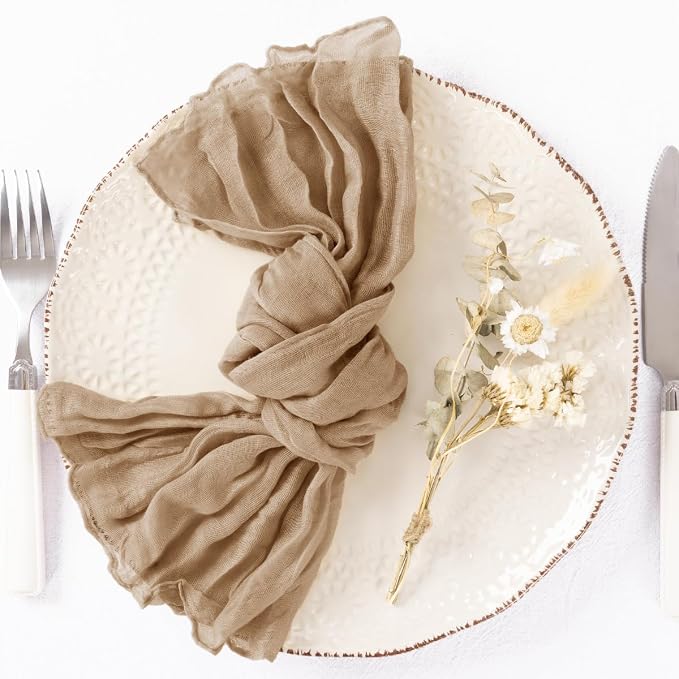 DeZerlor Nude Cheesecloth Napkins Fall Cloth Napkins Set of 30 for Party | Reusable Cloth Napkins Bulk, for Wedding Bridal Baby Shower Dinner Cocktail Birthday Home, 21x21 Inches - Image 4