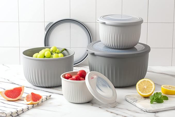 COOK WITH COLOR Prep Bowls with Lids- Wide and Deep Nesting Plastic Small Mixing Bowl Set with Lids, 8 Piece Set - Deep Bowls, Gray - Image 8