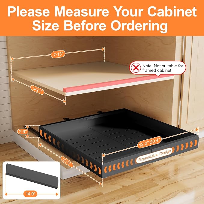YJHome 1 Pack Pull Out Cabinet Organizer, No Drill Expandable Width 12"-20" & 21" Depth, Adhesive or Screw-In Installation, Magnetic Divider for Custom Storage, for Kitchen Pantry Bathroom Cabinet - Image 7
