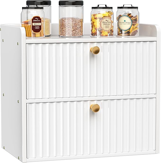 Bread Box for Kitchen Countertop, Large Bread Storage Container for Homemade Bread, Double Layer Farmhouse Breadbox Organizer, Vintage Bamboo Wooden Bread Holder Bin, White by Unknown