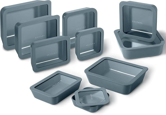 20-Piece Glass Food Storage Containers Set with Lids (10 Containers + 10 Lids) | Microwave-Safe Airtight Seal, Oven-Safe Ceramic-Coated Glass | Zero Plastic, No PFAS/PFOA/BPA [Dusk] by BrivaraHome