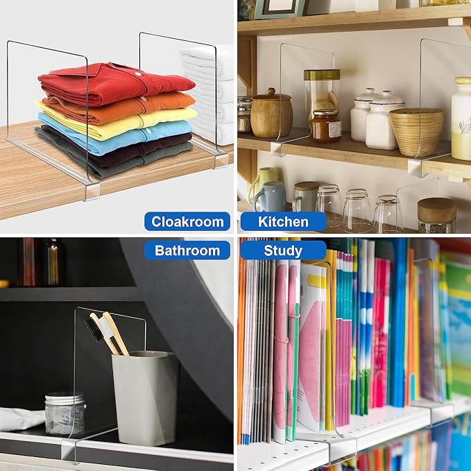 Acrylic Shelf Dividers, Clear Shelf Divider for Closet Organization 12PCS Closet Shelf Divider Closet Dividers for Shelves Shelf Organizer for Closet Shelf Organizer for Wood Closet Cabinets Separator - Image 2