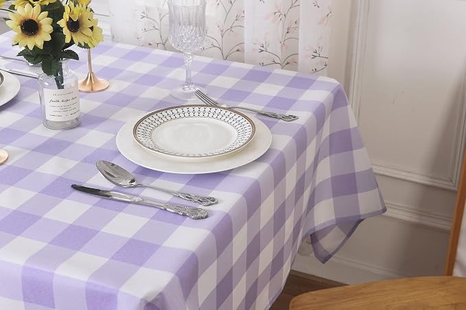 Cupuamon 2 Pack Waterproof Polyester Fabic Rectangle Checkered Tablecloth，60x84 Outdoor Table Cloth，Oil Stain Prevention Table Cloth for Pinics and Parties（Lavender and White） - Image 8