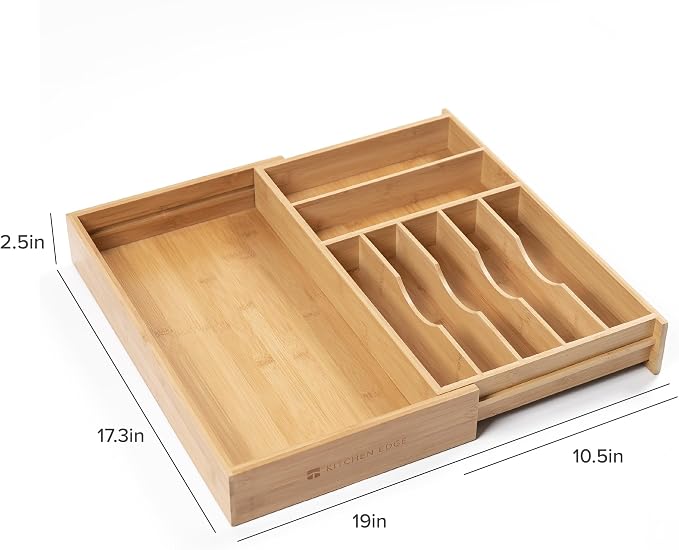 Silverware & Utensil Drawer Organizer, 10.5-19 in, Bamboo | Cutlery, flatware, food-safe contract grade, kitchen drawer fit - Image 7