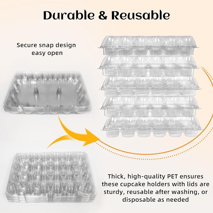 WIKDAY Plastic Cupcake Containers, 24 Count x 10 Sets | Clear Cupcake Holder with Lids, Disposable Cupcake Carrier for Bakery, Storage Box for Parties, Bake Sale Packaging - Image 4