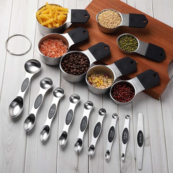 Magnetic Measuring Cups and Spoons Set Stainless Steel Measuring Cup&Spoon | 7 Stackable Measuring Cup 8 Double Sided Magnetic Measuring Spoons with 1 Leveler for Dry and Liquid Ingredients (black) - Image 8