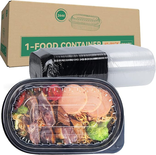 45 Pack 26oz Meal Prep Containers - Shrink Wrapped No Pre-Wash | Leak Proof BPA-Free | Microwave & Freezer Safe | Stackable, Reusable To Go Containers for Bulk Storage, Leftover & Takeout by LEOBOX