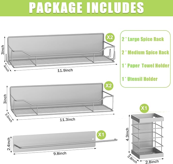 Magnetic Spice Rack for Refrigerator, 6 Pack Strong Magnet Spice Organizer with Paper Towel Holder, Utensil Holder, Moveable Magnetic Fridge Shelf for Kitchen Organization and Storage (Grey) - Image 2