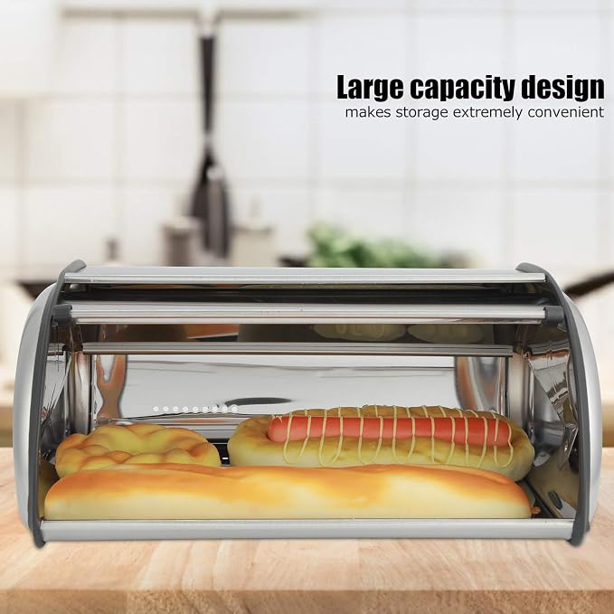 Stainless Steel Bread Box for Kitchen Countertop Bread Storage Bin with Roll Up Lid Large Capacity Bread Keeper 13x9.4x5.9inch - Image 3