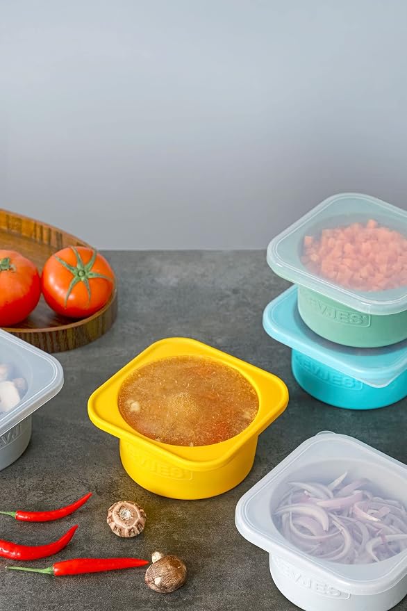Stackable Silicone Artisan Pizza Dough Proofing Containers with Lids (2 Yellow+2 Space Gray) - Image 8