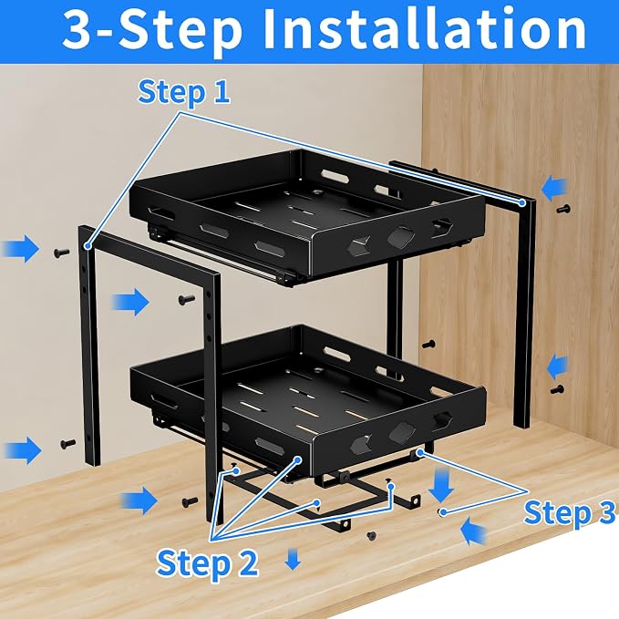 BOIVSHI Pull Out Spice Rack, Save Cabinet Space, 9.7''Wx10.8''Dx9.2''H | 2 Tier Cabinet Spice Organizer Height Adjustable, Vertical Spice Rack Maximizes Storage Space Inside the Cabinet - Image 5