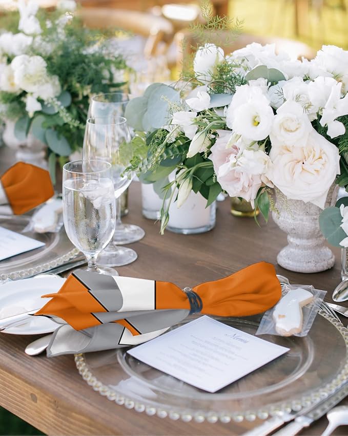 Mid Century Modern Kitchen Cloth Napkins 6 Pack, Orange Black Grey White Geometric Abstract Art Dinner Napkins Soft Table Napkin for Family Dinners Parties Wedding, Washable & Reusable 20" x 20" - Image 2