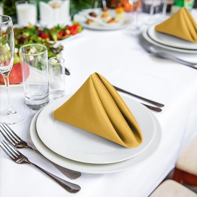 SuperO Set of 80 Cloth Napkins 17 x 17 Inch, Polyester Solid Washable Dinner Napkins with Hemmed Edges,Great for Restaurant, Wedding and Party(Gold) - Image 4