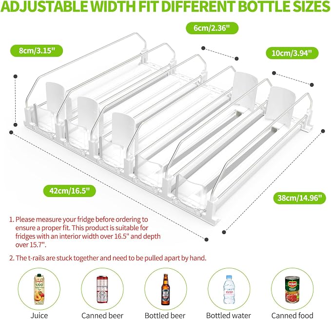 Coanto Drink Organizer for Fridge, Soda Can Organizer for Refrigerator with Automatic Pusher Glide, Adjustable Width Drink Dispenser for Fridge, Holds up to 25 Cans or Bottles, 5 Row - Image 4
