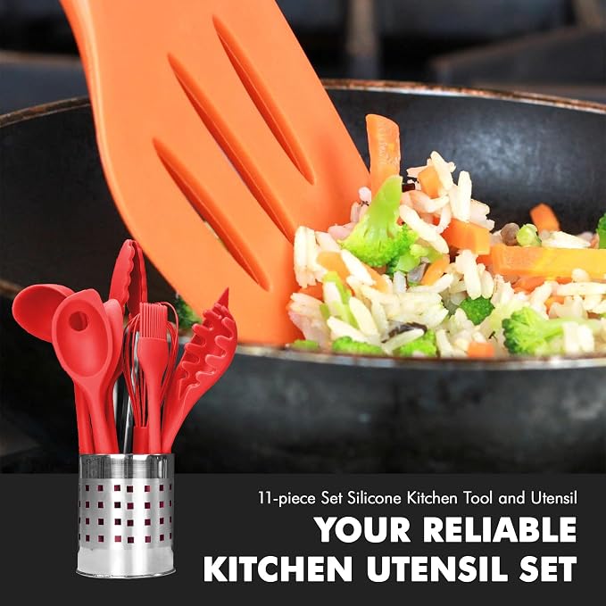 Chef Craft Premium Silicone Kitchen Tool and Utensil Set, 11 Piece Set, Red - Image 5