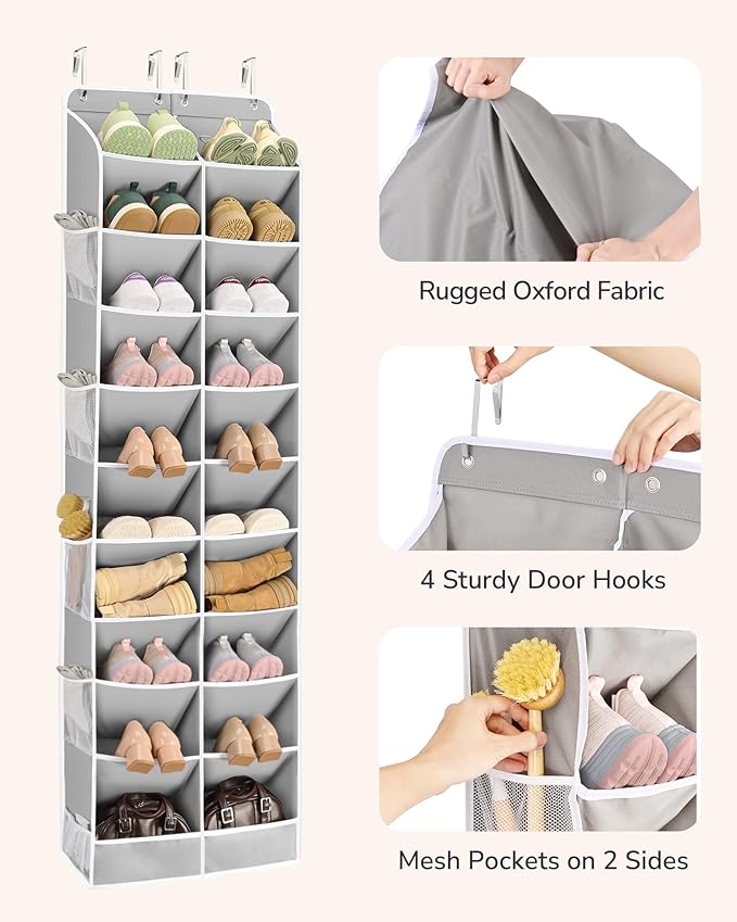 ULG Over The Door Shoe Organizer for Closet Fit 24-32 Pairs with Large Deep Pockets, Narrow Shoe Rack for Door Hanging Boots Storage, Black - Image 5