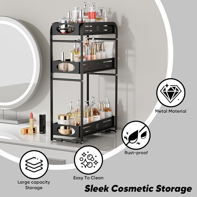 Aduanbang 3-Tier Counter Organizer Shelf, Metal Spice Rack for Kitchen, Vanity, Coffee Area and Home Office(Black, 3 Tier) - Image 4