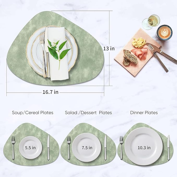ADRIMER Placemats, Heat Resistant Round Placemats Set of 12 Washable 13 x 17 Inch, Waterproof Table Mats Wipeable for Kitchen, Dining Room Table Christmas Decor, Green - Image 4
