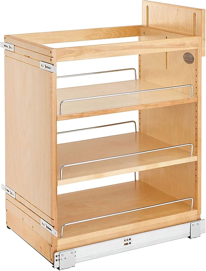 Rev-A-Shelf Maple Pullout Organizer w/ BLUM Soft-Close for Base Cabinets, Full Extension Slides & Adjustable Shelves, Min Opening Width of 14.5", 448-BCSC-14C by Rev-A-Shelf