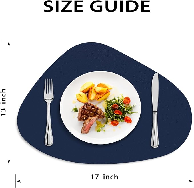Faux Leather Placemats Set of 6, Wipeable & Washable Table Mats | Waterproof, Heat-Resistant & Easy to Clean Round Place Mats for Dining & Kitchen, 17''x13'', Blue - Image 6