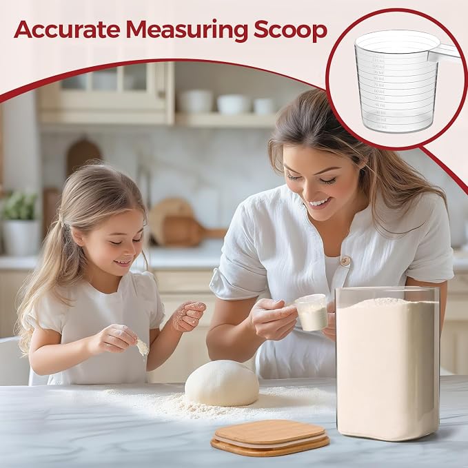 Glass Flour Containers with Bamboo Lids 1.6/4.6 Qt 2 Pack | Wide Mouth, Scoop Included, Kitchen Organizer，Flour Sugar Coffee Beans Pasta Cereal Dry Food Storage - Image 7