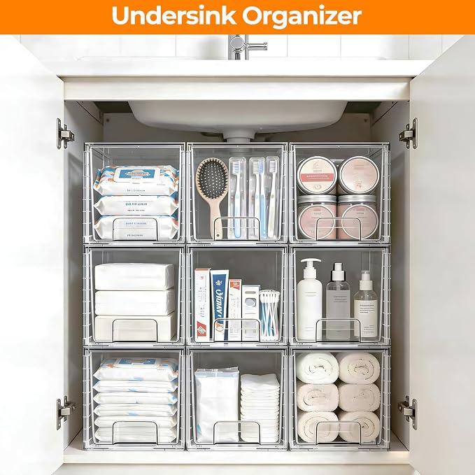 6 Pack Stackable Acrylic Storage Drawers – Clear Plastic Organizer Bins, Easy to Assemble, Suitable for Bathroom, Undersink, Kitchen, Pantry, Makeup, Medicine Organization - Image 8