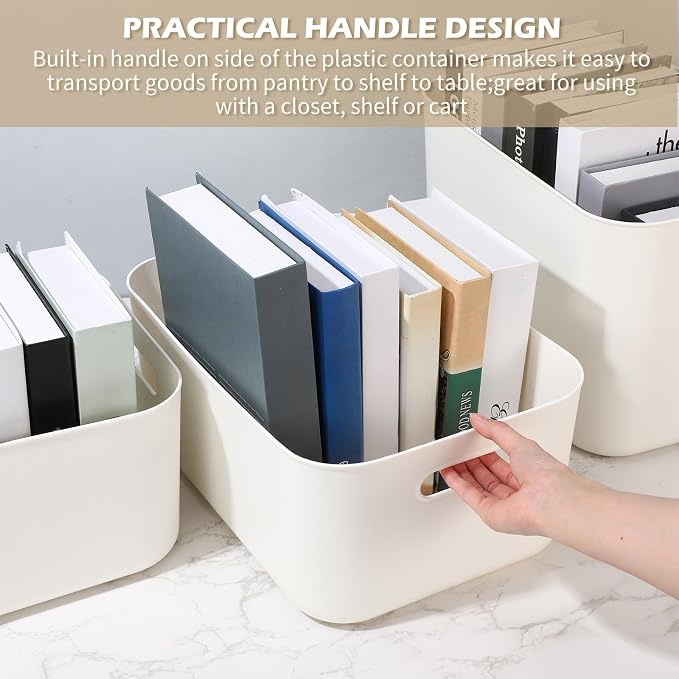 Zopeal Plastic Storage Bins 10 Pcs White Pantry Organizer Bins Small Baskets Storage Containers for Home Kitchen (14 x 10.5 x 6.4 Inch) - Image 4